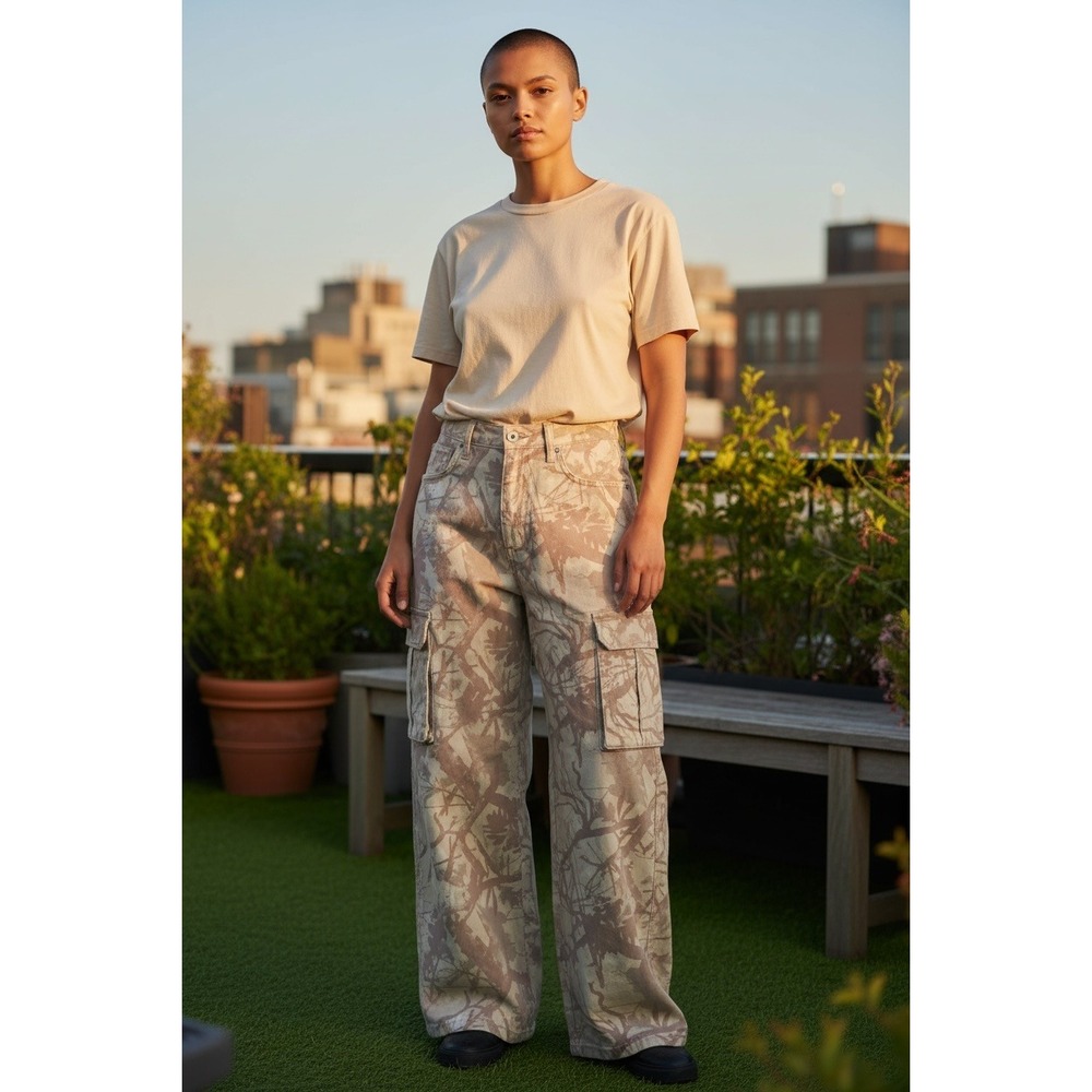 Refrain Los Angeles Printed Cargo Wide Leg Pants Women's Size 27 NWT - Picture 2 of 7